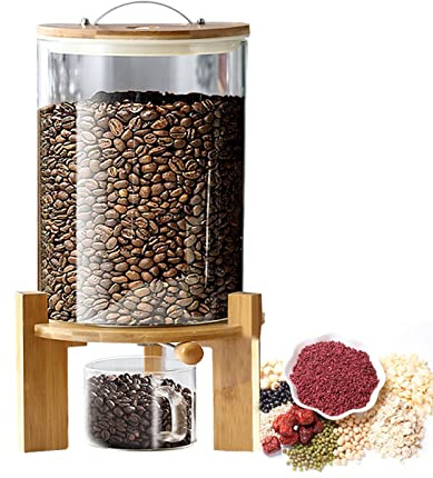 5L Glass Rice Dispenser with Wooden Stand Kitchen Cereal & Grain Storage Jar Flour & Sugar Container Set Ideal for Pantry nization and Food Storage