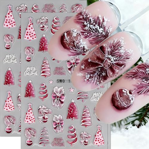Lila Weihnachtsbaum Nail Sticker Winter Feiertage Merry Christmas Nagelaufkleber Dekoration Design Saisonal Xmas Baum Schleife Kugel Schneeflocke Nagelsticker Weihnachten Nagel Zubehör Nail Art
