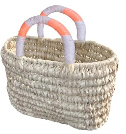 kikadu Kids Shopper Flieder/Koralle aus Palmenblätter, 18 x 7 x 17 cm, Osterkorb, Ostern, nachhaltiger Einkaufskorb für Kinder ab 3 Jahren, Perfekt fürs Rollenspiel, Kinderzimmer & Outdoor-Abenteuer