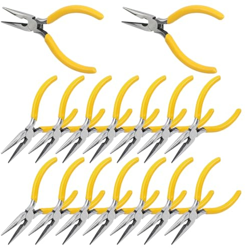 GENHAKON 16 Pack 5 inch Mini Needle Nose Pliers Precision Small Long Nose Pliers with Side Cutter for Jewelry Making, Electronics, and Crafts