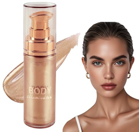 Body Glow Oil,Body Shimmer Oil,Liquid Highlighter Makeup,Glitter Luminizer,Lightweight,Non-Sticky,for Stage,Daily Makeup,30ML