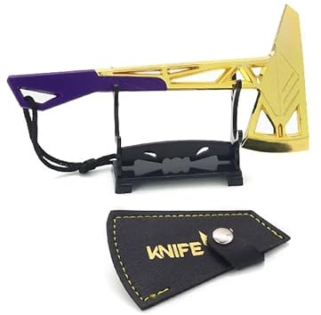 Hacha Prime 3D de Valorant, Réplica de Aleación de Zinc Dorada y Morada con Soporte y Funda, 150mm, Merchandising Coleccionable