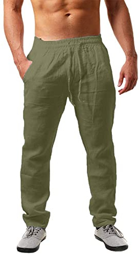 Luadnysin Pantaloni Uomo Lino Pantalone Trousers Traspirante Pantalaccio Larghi Fit Slim Vita Elastica Classico Cotone di Lavoro Palestra Estivi Baggy Casual,S-5XL