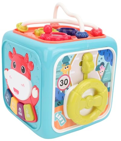 Bewinner Cubo de Actividades para Bebés, Juguete Educativo 6 en 1, Caja de Actividades Multifuncional para Niños Pequeños con Tambor Interactivo, Diseño Seguro, Compacto y Portátil