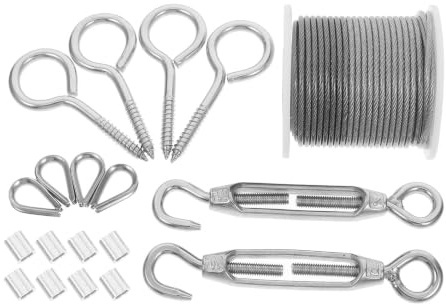 Alipis 19 Pièces Kit de Quincaillerie pour Câble Métallique en Acier Inoxydable Argenté, Tendeur Robuste Antidérapant, Installation Facile, pour Corde à Linge et Câble de Guirlande,