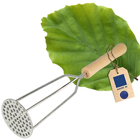 HOFMEISTER® Kartoffelstampfer, 31 cm, für Kartoffeln, Gemüse, Kartoffelklöße & Kartoffelpüree, mit Lochplatte aus Metall, robuster Kartoffelquetscher aus Europa, Griff aus EU Buchenholz