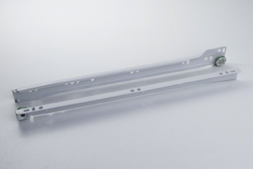 1 paio di guide su rotelle, guida per cassetto, guida estrazione per cassetto, guida a estrazione parziale, metallo bianco, portata 25 kg, con autorientro, lunghezza complessiva 350, montaggio a sormonto