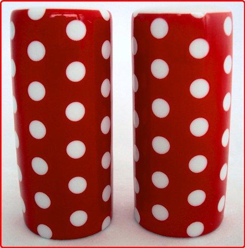 Red Dots Salt and Pepper Set Ceramic Porcelain Round Salt & Pepper Cruet Set Hand Decorated in The UK Free UK Delivery