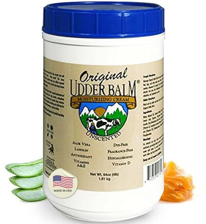 Original Udder Balm Unscented Tub - Made in USA - Hypoallergenic, Dry Skin Relief for Hands, Feet & Face, Moisturizer for Sensitive, Cracked Dry Skin, 64 Fl Oz