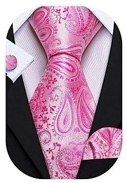 Barry.Wang Paisley Tie Fashion Set Hanky Cufflinks Neckties for Men Woven Silk