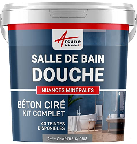 Béton Ciré Salle de Bain, Douche Italienne 2 m² Chartreux - Gris | Kit Complet Imperméable, Sols et Parois de Douche Italienne, Surface Lisse sans Joints, 40 Coloris - Arcane Industries
