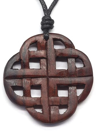 Drachensilber Vierjahreszeiten Halskette Keltenknoten Holz Kettenanhänger mit längenverstellbarem Baumwollband – 100% Handarbeit Anhänger Kette Holzschmuck – keltischer Schmuck Damen Herren