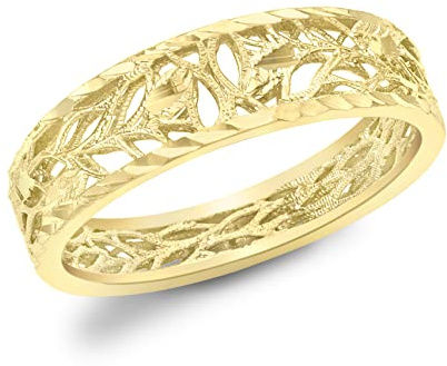 CARISSIMA Damen Ring 9k (375) Gelbgold Diamant-geschnitten Blätter Band - Größe O