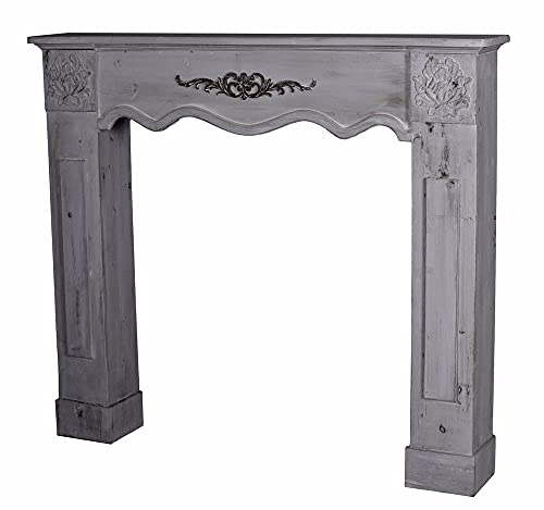 Kaminkonsole Antik Grau Kaminverkleidung Holzkamin Landhausstil Kamin – romantische Kaminkonsole „Villa Mila“ 100×115×19 cm – antikgraue Kaminattrappe im Shabby-Chic-Stil aus altem Holz