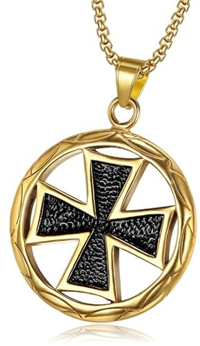 BOBIJOO Jewelry - Pendentif Médaillon Croix Solaire Pattée Templier Chevalier Médieval Acier Or Doré Plaqué