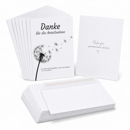 Trauer Danksagungskarten mit Umschlag | Danke Pusteblume 10 Stück | Dankeskarten Din A6 Set | Trauerkarten Danksagung Postkarte Karten