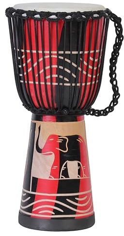 35cm Profi Djembe Trommel Bongo Drum Buschtrommel Percussion Motiv Roter Elefant - (Für Kinder im Vorschul Alter)