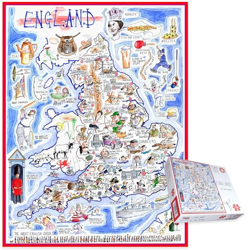 1000 Piece Jigsaw Puzzle - Comical Map Of England Artwork By Tim Bulmer - Comical 1000 Piece Puzzles For Adults Colorful Jigsaw Puzzle 66cm X 50cm Funny Jigsaw Puzzles