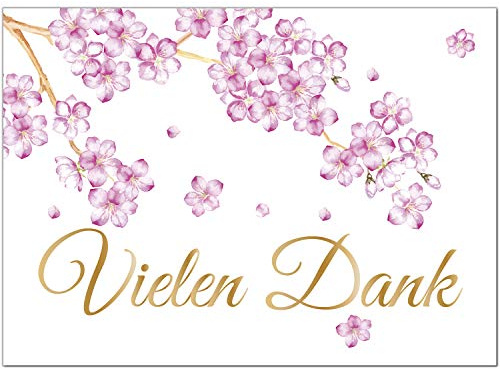 10 x Dankeskarten mit Umschlag - Kirschblüte Apfelblüte rosa schön edel - Danksagungskarten, Danke sagen, nach Hochzeit, Geburt, Baby, Taufe, Geburtstag, Kommunion, Konfirmation, Jugendweihe