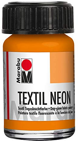 Marabu 17110039324 - Textil Neon orange 15 ml, fluoreszierende, intensive Tageslichtfarbe, Wasserbasis, geruchsneutral, speichelecht, weicher Griff, leuchtet im Schwarzlicht, für helle Textilien