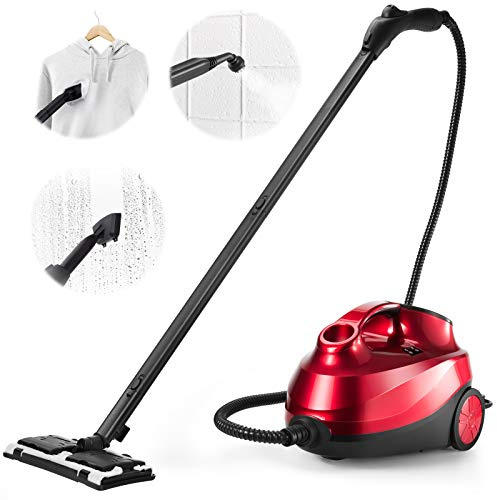 ARLIME Steam Cleaner, Multi-Purpose Household Rolling Steamer w/ 19 Accessories, 1.5L Tank & 13ft Power Cord, Pressurized Steam Cleaning Machine for Floors, Carpets, Windows, Kitchen, Bathroom, Red
