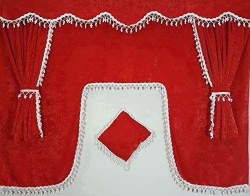 Tende per camion in peluche di velluto rosso adatta a tutti i modelli di camion decorazione protezione solare con pon pon bianca