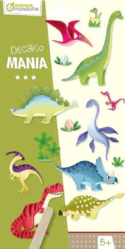 MY MANDARINE CC047C - Packung Rubbelbilder / Kindertattoos Decalco' Mania, 2 Bögen ca. 20 Abziehbilder, ab 5 Jahren, Dino, 1 Pack