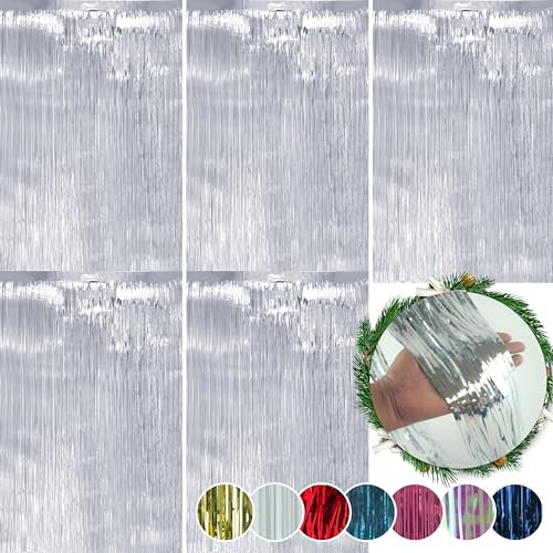 5 tende in lamina argentata da appendere, per compleanni, balli, Capodanno, addio al nubilato, decorazioni per feste in discoteca, dimensioni: 50 cm, lametta argentata