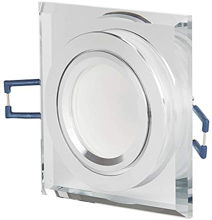 10x LED Einbaustrahler Set Glas eckig - transparent 7 Watt kaltweiß 12V - MR16 Einbau-spot schwenkbar flach als Deckenleuchte Decken-Strahler - Einbauleuchte 75-80mm Bohrloch Einbau-lampe
