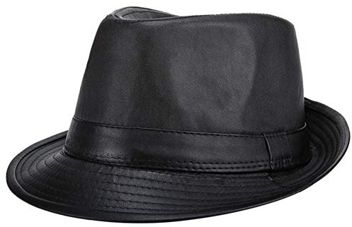 Pelle PU Cappello Fedora PanamaCappelli per Uomini Donna,Breve Tesa Jazz cap Trilby Cappello,Cappello Stile Gangster,Jazz Trilby Cappelli