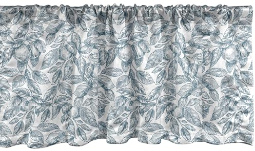 ABAKUHAUS Botanisch Fenster Volant, Hand gezeichnet Apfelbäume, Vorhang Volant für Küche Schlafzimmer Dekor mit Stangentasche, 137 cm X 30 cm, Blau und weiß