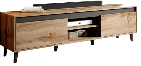 Mirjan24 TV Lowboard Kaspro II mit 2 Klappen und Einlegeplatten, Holz-Optik, TV Tisch, TV-Bank, Fernsehschrank Fernsehtisch Schrank (Wotan/Anthrazit)