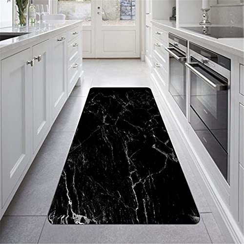 Stillshine. Läufer Teppich Flur rutschfest Waschbar Flanell Lange Pflegeleicht Teppich für Küche Schlafzimmer Wohnzimmer,Elegant Marmor Muster Weiß Schwarz Teppich (Farbe 4,60×180 cm)