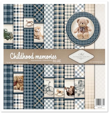 ITD Collection - Scrapbook Papier - Scrapbooking Set - Motivpapier zum Basteln - Dekorpapier 12x12 inches - 310 x 310 mm - 10 Blatt + 1 – Childhood Memories - Blue - SLS-041
