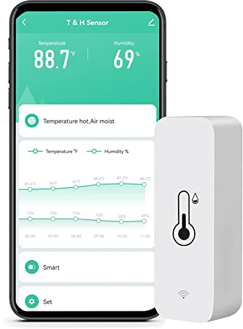 WiFi Humidity Temperature Monitor: Smart Hygrometer Thermometer for Remote Monitor and Alert, High Precision Indoor Thermometer with TUYA App, No Hub Required, Compatible with Alexa (1-pack)