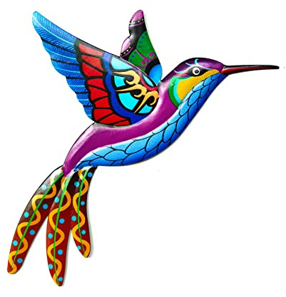 JAWSEU Metall Kolibri Wanddeko Garten, Metall Vogel Deko, Gartendeko Wand Deko Dekorationen, Bunte Kolibri Wanddekoration von Garten, Wandbehang Ornamente