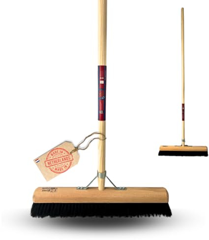 Saalfeger 60 cm Rosshaarbesen, Weicher Besen Innen, Kehrbesen mit Holzstiel, Zimmerbesen für Saal und Straße, Straßenbesen 60 cm mit Stiel, Besen für drinnen und draußen