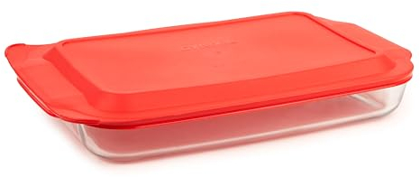 Pyrex Basics 4.8 QT Glass Baking Dish with Plastic Lid, Casserole Dish, Glass Food Container, Oven, Freezer and Microwave Safe, Clear Container
