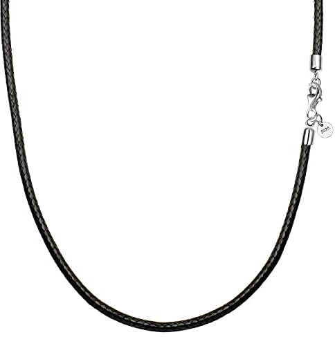 Viwind, collana in vera pelle, chiusura in argento 925, intrecciata, in similpelle, larghezza 2,5 mm, lunghezza 45-60 cm, catena per charm, per uomo e donna, per ciondolo, fai da te, 55cm, Pelle