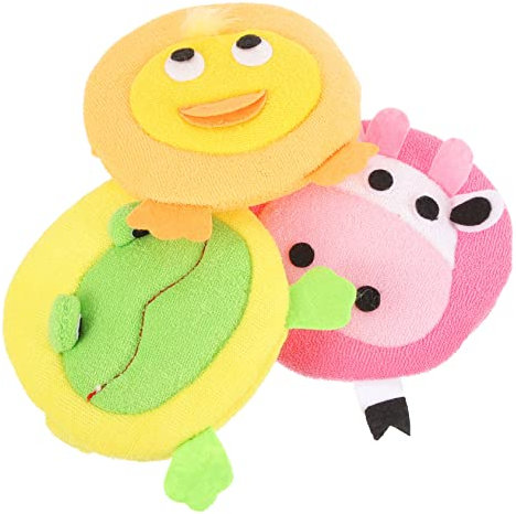 BIUDECO 3pièces Éponge De Bain Pour Garçon Fille Lot De Éponge Animaux Douces Canard Vache Grenouille Pour Nourrissons Et Garçon Fille Hygiène Et Douceur Au Moment Du Bain