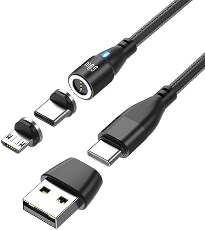 P-TECHUK 60W Super Fast USB C Magnetic Charging Data Cable, PD Fast Charging Cable compatible with all Devices. A18 Black (2M Cable + 3 x Tips)