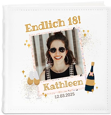 Maverton Einsteckalbum mit Aufdruck - Fotoalbum für 200 Fotos 10x15-50 Seiten - Größe: 21x22cm - Weiß - Geschenke für Frauen zum Geburtstag - personalisierte Geschenke