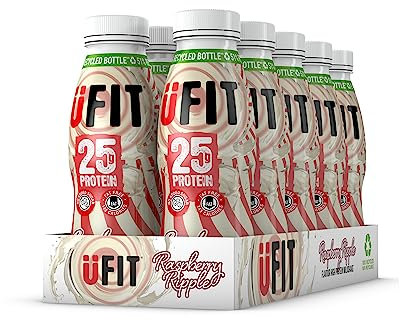 UFIT High 25g Protein Shake - Raspberry Ripple Flavour- Fat Free - No Added Sugar – Ready to Drink - 10 x 330ml (Packaging May Vary)