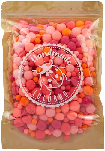 Lulubug Pompons zum Basteln, 500 Stück | 1cm & 2cm, Filzoptik | Hochwertige Farben, verschließbarer Zipper | Bälle zum Basteln für Kinder und Erwachsene, DIY, Nähen | Neon