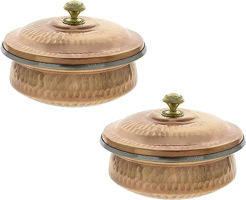 MUESO Indisches Premium-Geschirr-Set: Kupfer-Treen mit Deckel, 700 ml Fassungsvermögen, elegantes Serviergeschirr, handgefertigt, traditionell, indische Servierschalen, ideal zum Servieren und