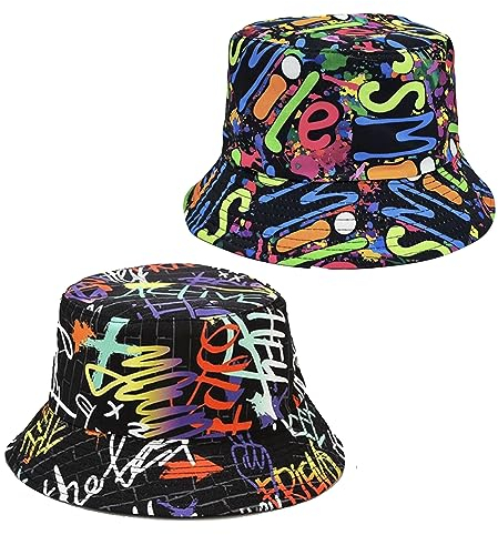 SKHAOVS 2 Stück Fischerhüte, Anglerhut Sonnenhut, Bucket Hut, Fishermütze Sommerhut Draussenhut Faltbarer Reversibel, Anglerhut Draussenhut Strand Mütze Becken Hüte für Outdoor Camping