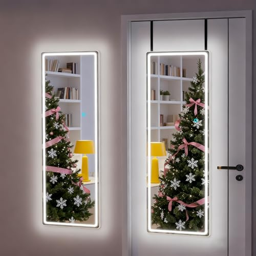Vlsrka Ganzkörperspiegel mit LED-Beleuchtung, Schmaler Türspiegel und Wandspiegel, Rahmenloser Hängespiegel mit Licht, Moderner Wandspiegel für Schlafzimmer, Wohnzimmer, Badezimmer, 120 x 37 cm, Weiß