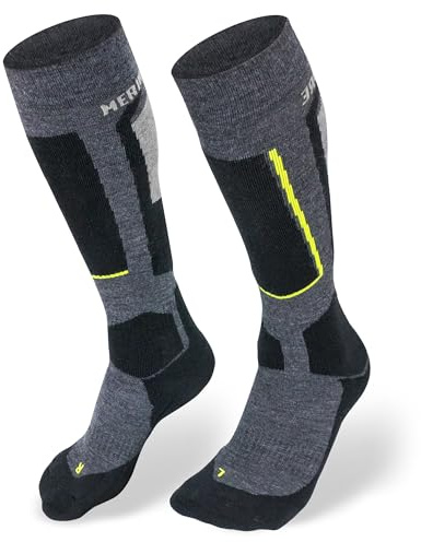 Merino skidstrumpor – termostrumpor dam och herr – extra varma strumpor av merinoull, gråsvart, 42-44 EU