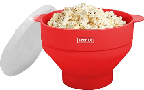 NERTHUS FIH 1232 Recipiente para cocinar Palomitas. Palomitero para microondas con asas y tapa. Fabricado en Silicona de Plegable.