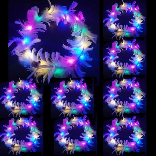 10 Stück LED Feder Stirnbänder - Lichterke mit Federn, LED Haarreif Stirnband, Leuchtender Party-Haarschmuck für Frauen und Mädchen